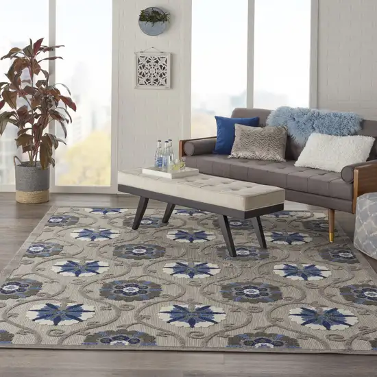 Blue And Gray Floral Indoor Outdoor Area Rug Photo 7