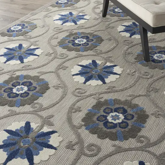 Blue And Gray Floral Indoor Outdoor Area Rug Photo 4