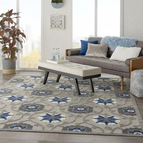 Blue And Gray Floral Indoor Outdoor Area Rug Photo 5