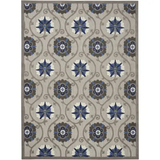 Blue And Gray Floral Indoor Outdoor Area Rug Photo 4