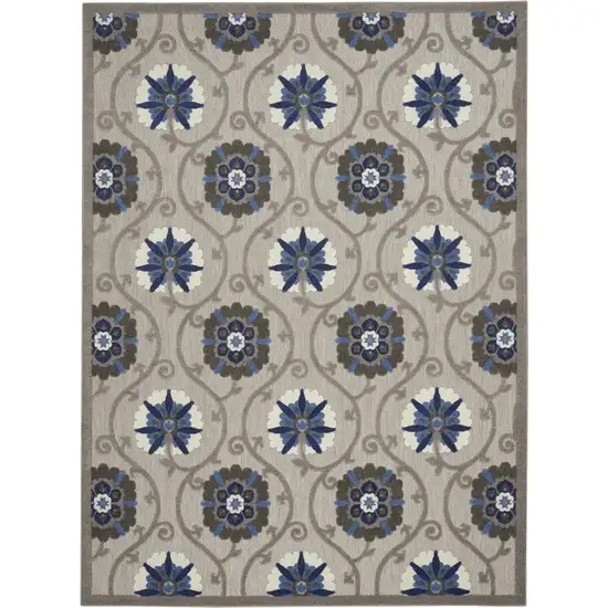 Blue And Gray Floral Indoor Outdoor Area Rug Photo 2