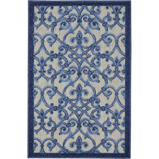 Blue And Gray Floral Indoor Outdoor Area Rug Photo 1