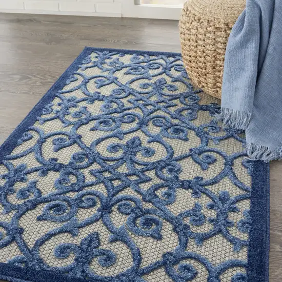 Blue And Gray Floral Indoor Outdoor Area Rug Photo 6