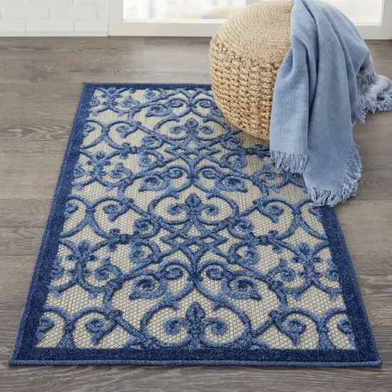 Blue And Gray Floral Indoor Outdoor Area Rug Photo 5