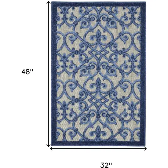 Blue And Gray Floral Indoor Outdoor Area Rug Photo 8