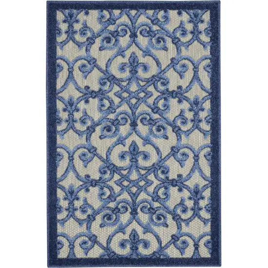 Blue And Gray Floral Indoor Outdoor Area Rug Photo 4