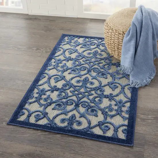 Blue And Gray Floral Indoor Outdoor Area Rug Photo 7