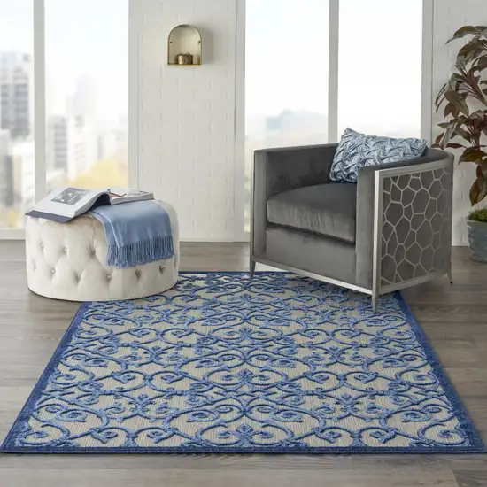 Blue And Gray Floral Indoor Outdoor Area Rug Photo 2