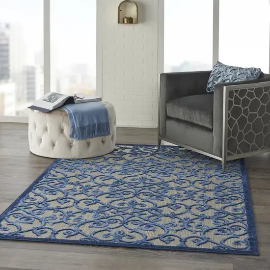 Blue And Gray Floral Indoor Outdoor Area Rug Photo 7