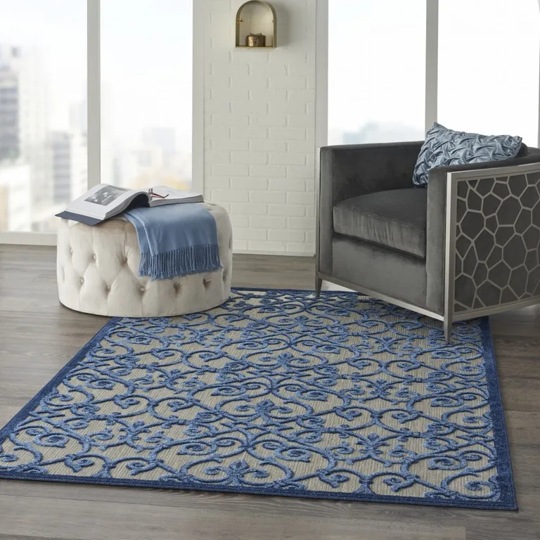 Gray and Blue Indoor Outdoor Area Rug Photo 1