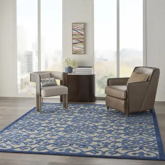 Blue And Gray Floral Indoor Outdoor Area Rug Photo 5