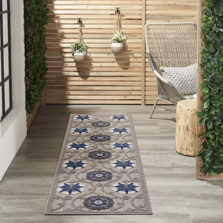 Gray and Blue Indoor Outdoor Runner Rug Photo 3