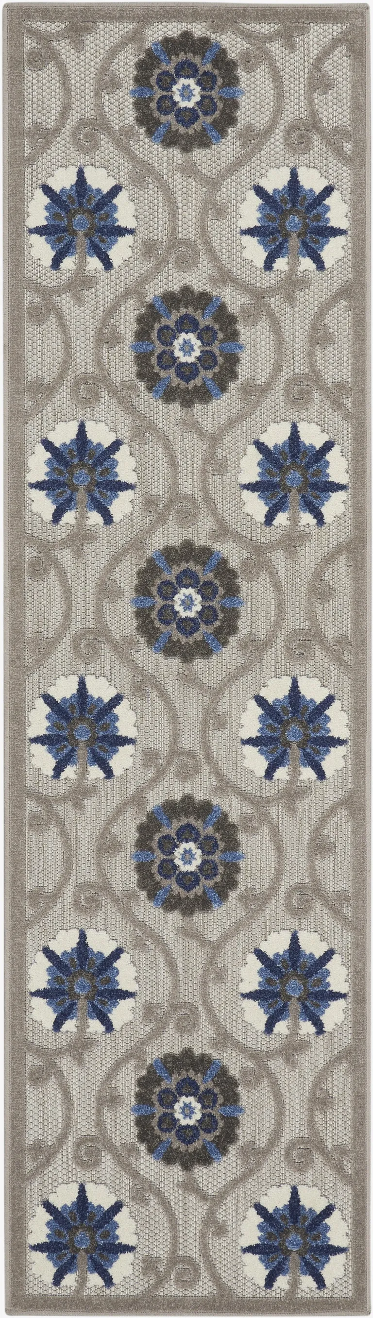 Gray and Blue Indoor Outdoor Runner Rug Photo 4