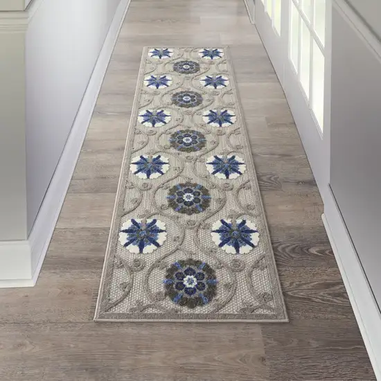 Blue And Gray Floral Indoor Outdoor Area Rug Photo 7