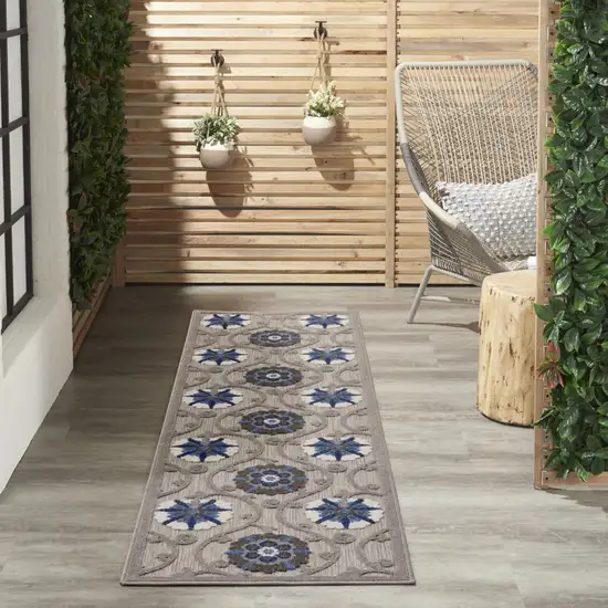 Blue And Gray Floral Indoor Outdoor Area Rug Photo 8