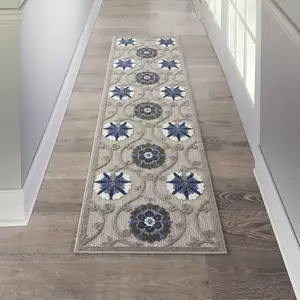 Photo of Gray and Blue Indoor Outdoor Runner Rug