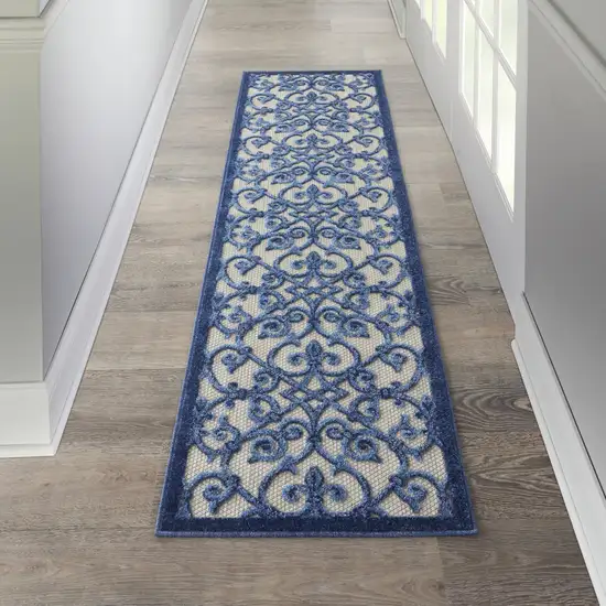 Blue And Gray Floral Indoor Outdoor Area Rug Photo 3