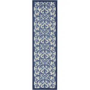 Photo of Gray and Blue Indoor Outdoor Runner Rug