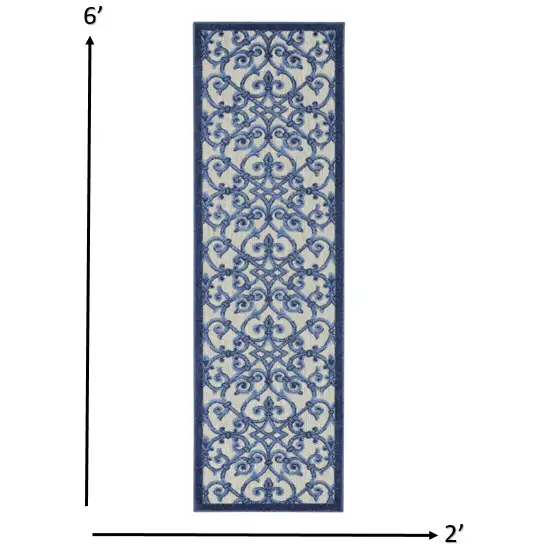 Gray and Blue Indoor Outdoor Runner Rug Photo 3