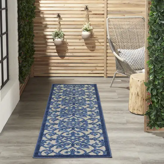 Blue And Gray Floral Indoor Outdoor Area Rug Photo 4