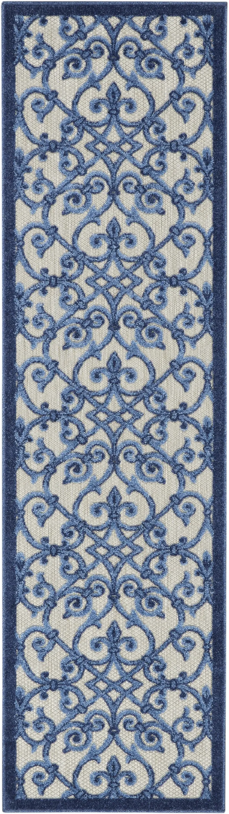 Gray and Blue Indoor Outdoor Runner Rug Photo 1