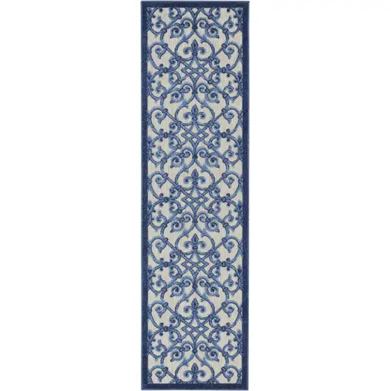 Gray and Blue Indoor Outdoor Runner Rug Photo 1