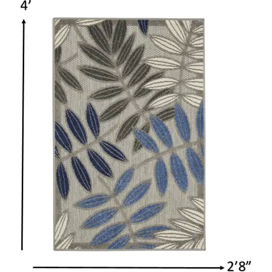 Gray and Blue Leaves Indoor Outdoor Area Rug Photo 4