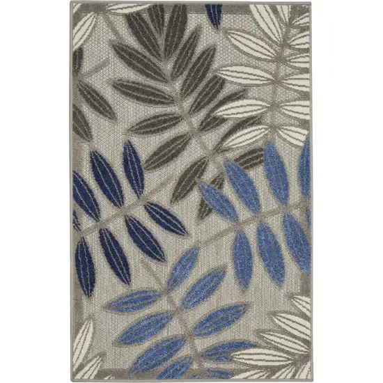 Gray and Blue Leaves Indoor Outdoor Area Rug Photo 1