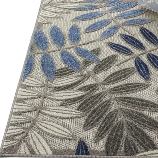 Gray and Blue Leaves Indoor Outdoor Area Rug Photo 10