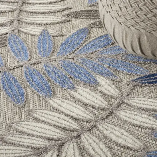 Gray and Blue Leaves Indoor Outdoor Area Rug Photo 4