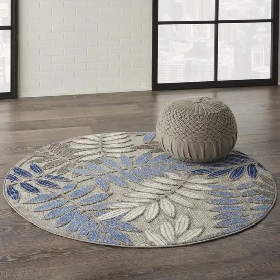 Gray and Blue Leaves Indoor Outdoor Area Rug Photo 7