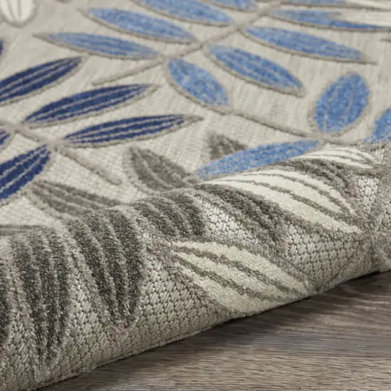 Gray and Blue Leaves Indoor Outdoor Area Rug Photo 3