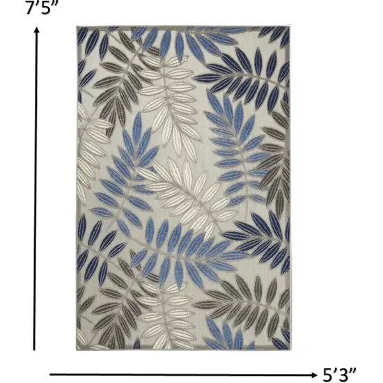 Gray and Blue Leaves Indoor Outdoor Area Rug Photo 4