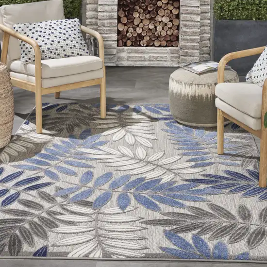 Blue And Gray Floral Stain Resistant Indoor Outdoor Area Rug Photo 3