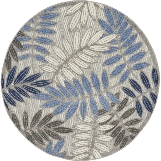 Blue And Gray Round Floral Indoor Outdoor Area Rug Photo 4