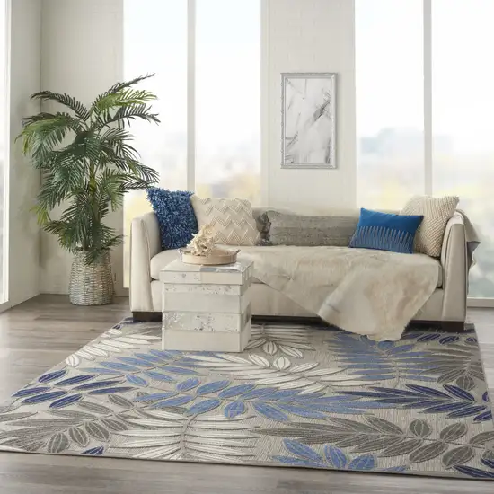 Grey/Blue Floral Indoor Outdoor Area Rug Photo 4