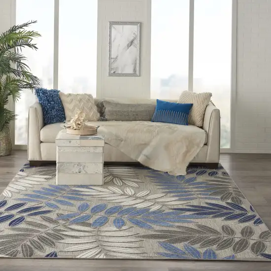 Grey/Blue Floral Indoor Outdoor Area Rug Photo 2