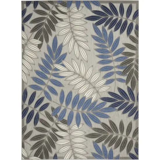 Gray and Blue Leaves Indoor Outdoor Area Rug Photo 1