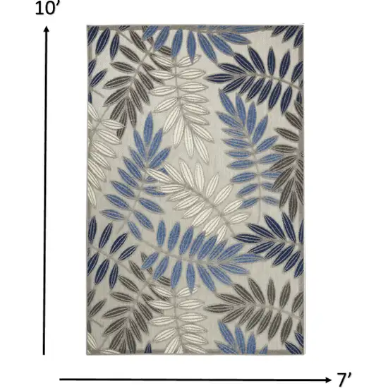 Gray and Blue Leaves Indoor Outdoor Area Rug Photo 4