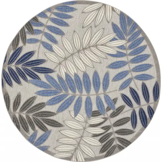 Gray and Blue Leaves Indoor Outdoor Area Rug Photo 1