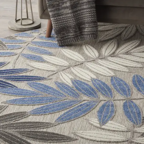 Gray and Blue Leaves Indoor Outdoor Area Rug Photo 6