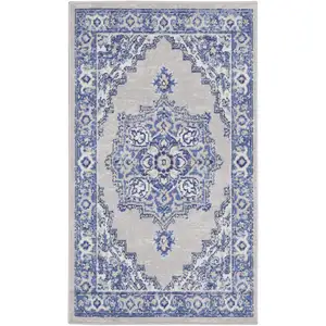 Photo of Gray and Blue Medallion Area Rug