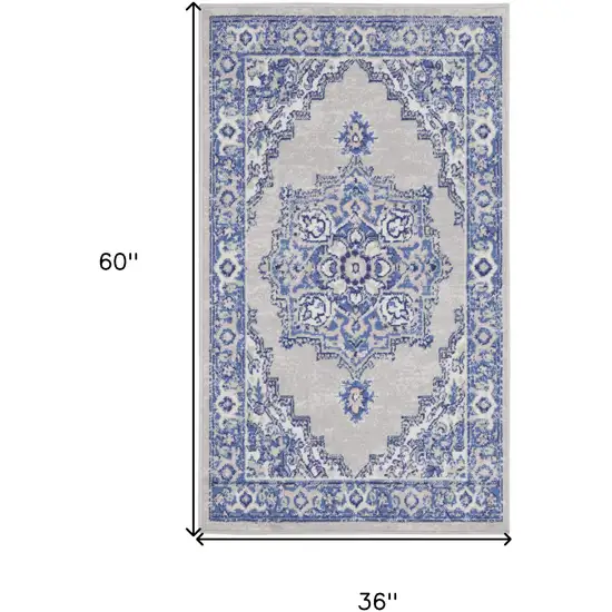 Gray and Blue Medallion Area Rug Photo 3