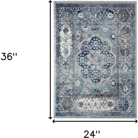 Gray and Blue Medallion Power Loom Area Rug Photo 5