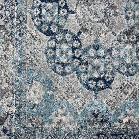 Gray and Blue Medallion Power Loom Area Rug Photo 6