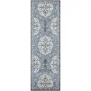 Photo of Gray and Blue Medallion Power Loom Runner Rug