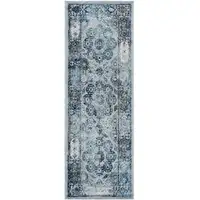 Photo of Gray and Blue Medallion Power Loom Runner Rug