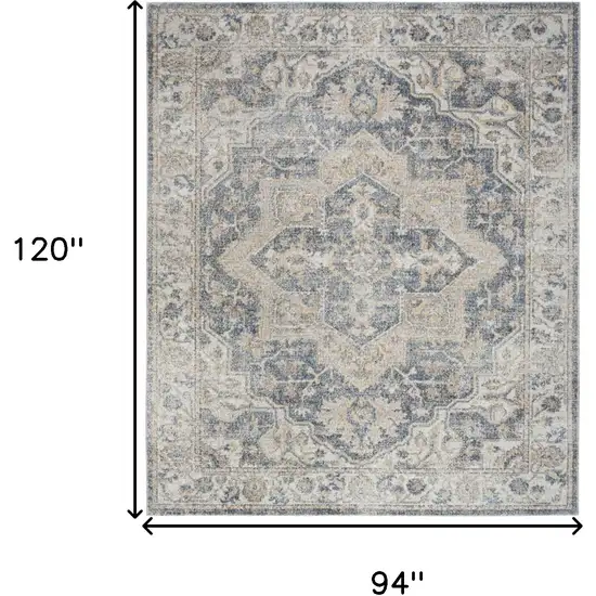 Gray and Blue Oriental Power Loom Washable Area Rug Photo 8