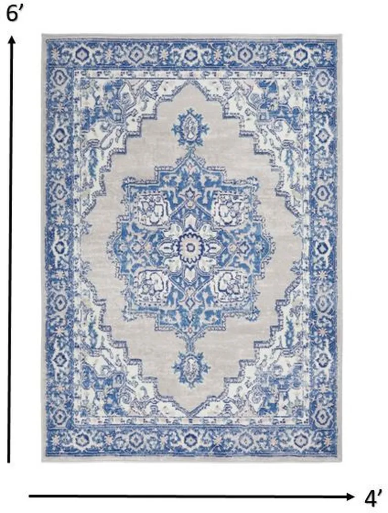 Gray and Blue Persian Medallion Area Rug Photo 1