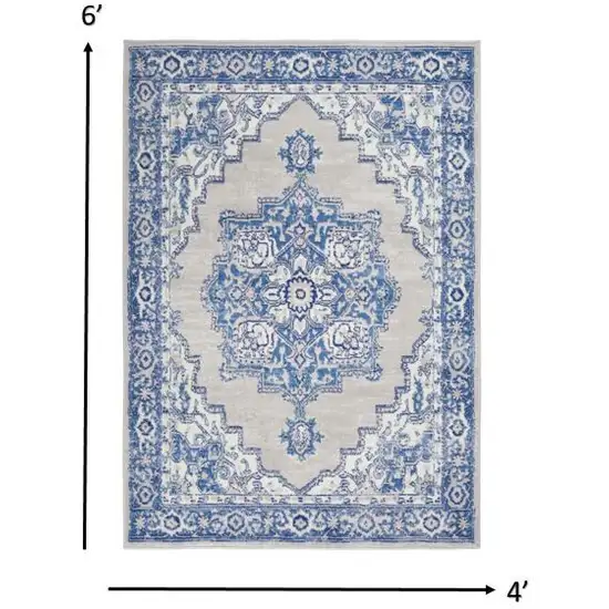 Gray and Blue Persian Medallion Area Rug Photo 3